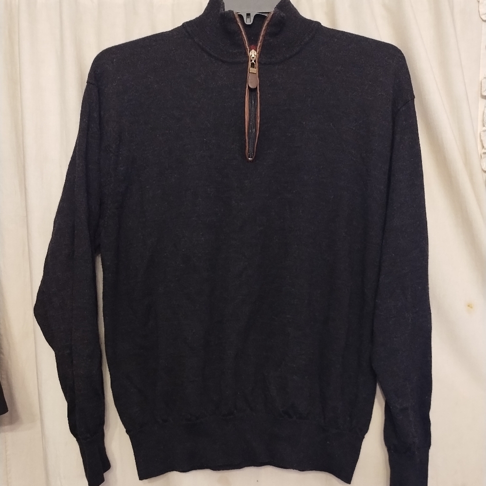Orvis Men's Wool Sweater XL Quarter Zip Charcoal Gray
